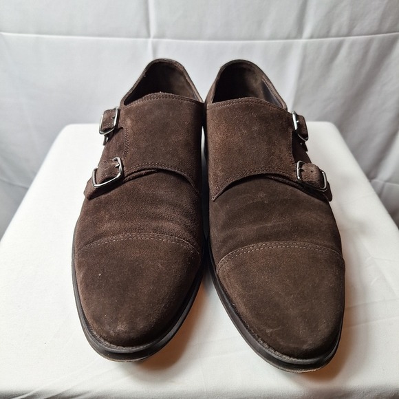 SUITSUPPLY Cap Toe Monk Strap Suede Dress Shoes Sz 7 Chocolate Brown Classic EUC - Picture 3 of 12